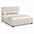 Lit double avec cadre rectangulaire beige en polyester 160 x 200 cm