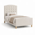 Lit simple capitonné beige en polyester avec cadre en panneaux de particules 90 x 190 cm