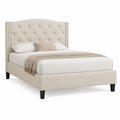 Lit capitonné beige en polyester 160 x 200 cm avec tête de lit haute