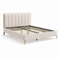 Lit double avec cadre de lit beige en polyester et sommier à lattes 160 x 200 cm