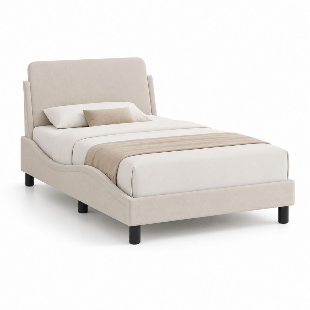 Lit double avec cadre de lit beige en polyester 160 x 200 cm