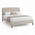 Lit double 160 x 200 cm beige en polyester avec tête de lit capitonnée