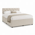 Lit double capitonné beige en polyester 160 x 200 cm