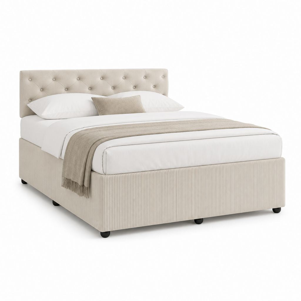 Lit double capitonné beige en polyester 160 x 200 cm