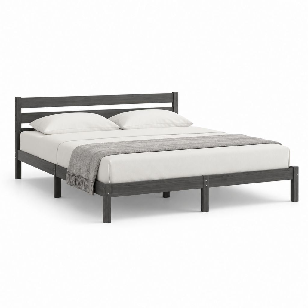 Cadre de lit double gris foncé en pin massif 140 x 190 cm