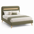Lit double avec cadre vert olive en polyester et tête de lit LED 160 x 200 cm 175 x 215 x 115 cm