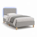 Cadre de lit double gris en polyester avec tête de lit capitonnée 140 x 190 cm