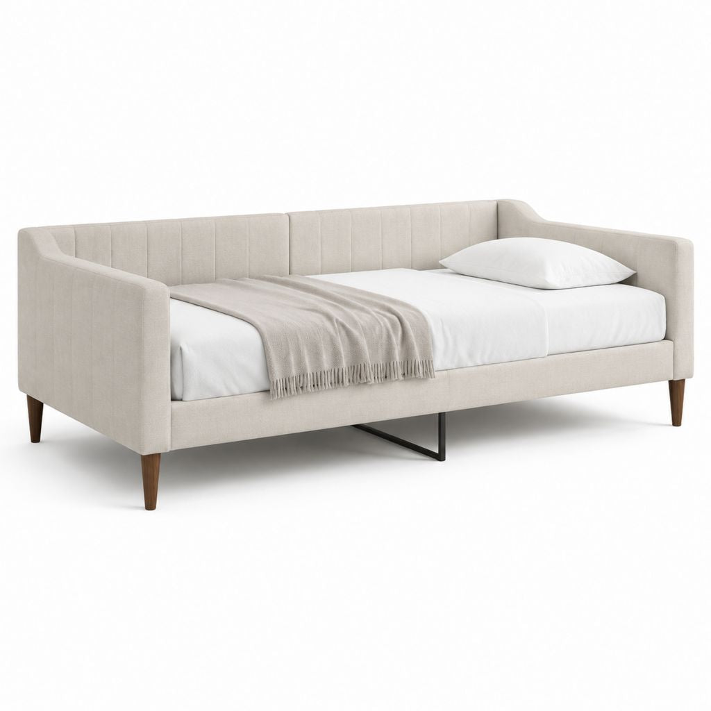 Lit banquette 1 place beige en polyester 215 x 100 x 85 cm couchage 90 x 190 cm
