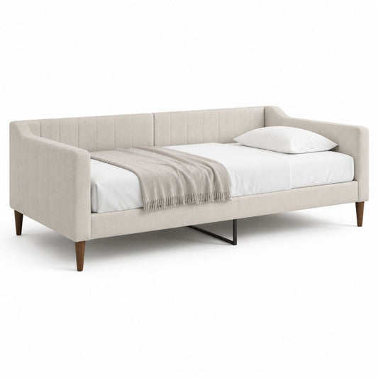 Lit banquette 1 place beige en polyester 215 x 100 x 85 cm couchage 90 x 190 cm