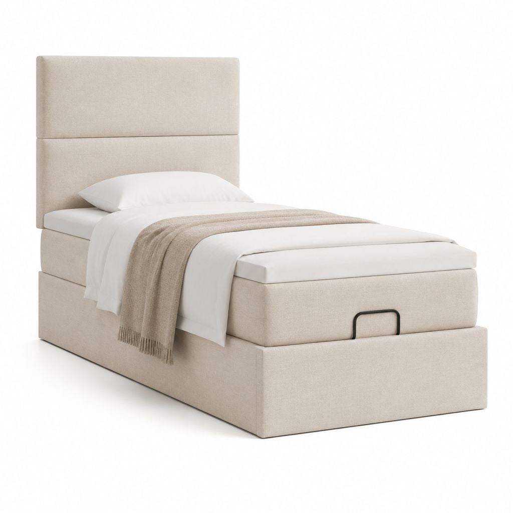 Lit coffre 1 place beige en polyester rectangulaire 90 x 190 cm