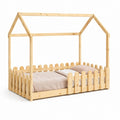 Lit enfant cabane avec barrières en pin massif naturel 90 x 190 cm