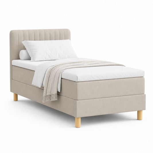 Lit simple capitonné beige en polyester avec sommier 90 x 190 cm