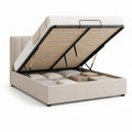 Lit coffre double avec tête de lit beige en polyester 160 x 200 cm
