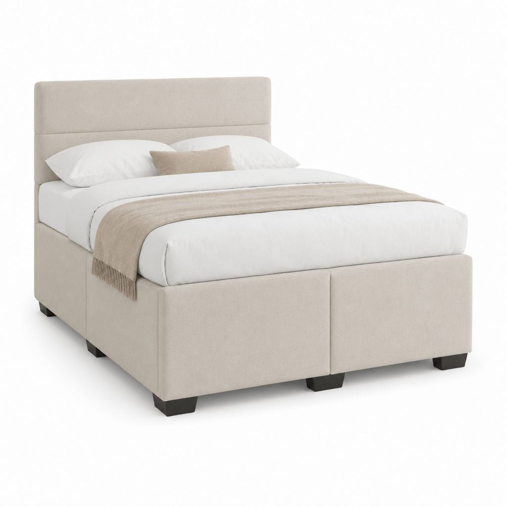 Lit double capitonné beige en polyester avec tête de lit rembourrée 160 x 200 cm