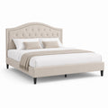 Lit double capitonné beige en polyester avec cadre 160 x 200 cm