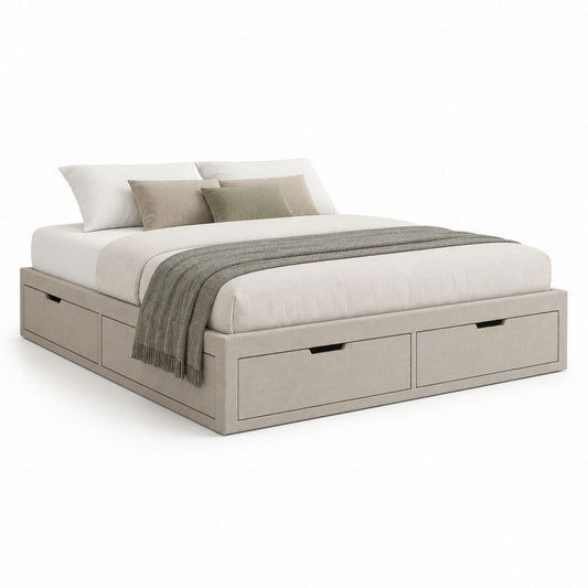 Lit coffre avec 4 tiroirs beige en polyester 160 x 200 cm