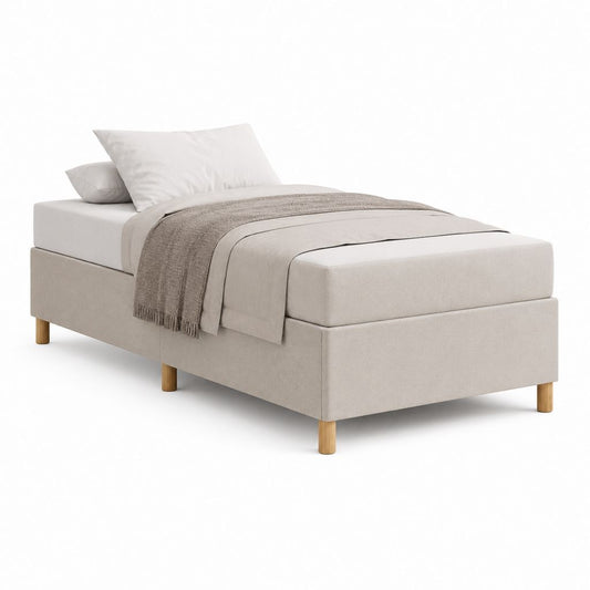 Lit simple avec matelas beige en polyester et MDF 90 x 190 cm