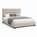 Lit double capitonné beige en polyester avec sommier à lattes 160 x 200 cm