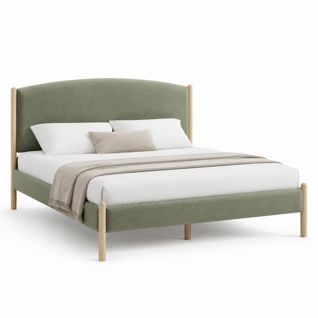 Lit double 160 x 200 cm vert sauge en polyester avec cadre en contreplaqué