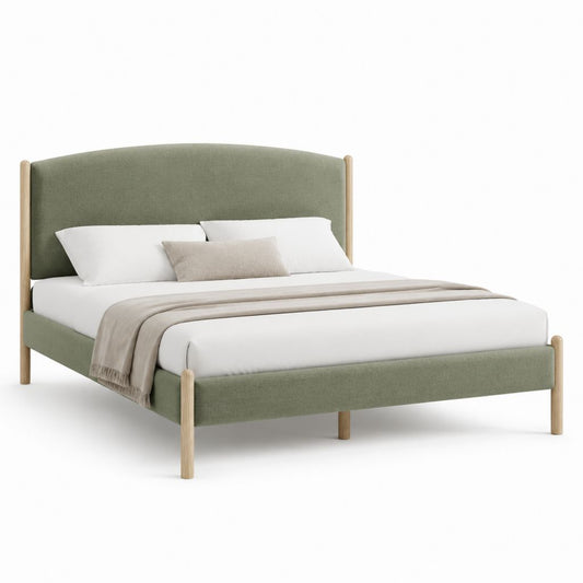 Lit double 160 x 200 cm vert sauge en polyester avec cadre en contreplaqué